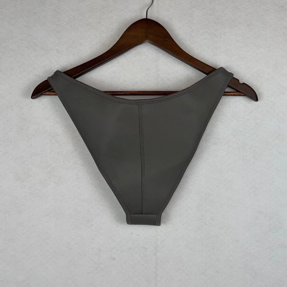 SKIMS Rubberized Scuba Swim Tanga Bikini Bottom Large Grey Chalk Cheeky NWOT